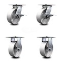 Service Caster 6 Inch Semi Steel Caster Set with Roller Bearing 2 Brakes and 2 Rigid SCC SCC-35S620-SSR-SLB-2-R-2